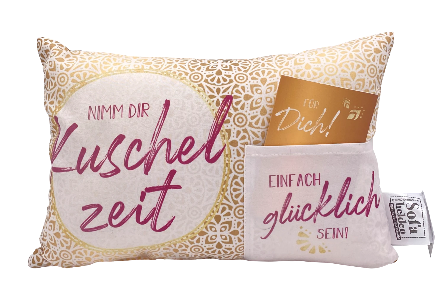 Hergo Geschenk-Kissen Mit Tasche 30x20cm - 1920 Nimm Dir Kuschelzeit