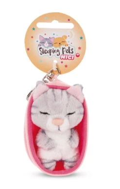 Nici 48841 Schlüsselanhänger Sleeping Pets 10cm Plüsch - Katze Grau Getigert