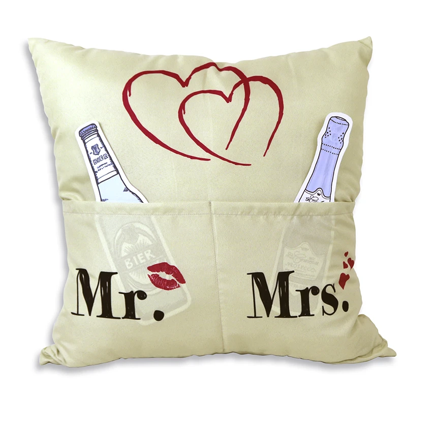 Hergo Sofahelden Kissen Mit Taschen 43x43cm - Mr. & Mrs. 8805