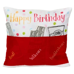 Hergo Sofahelden Kissen Mit Taschen 43x43cm - Happy Birthday Rot 8976