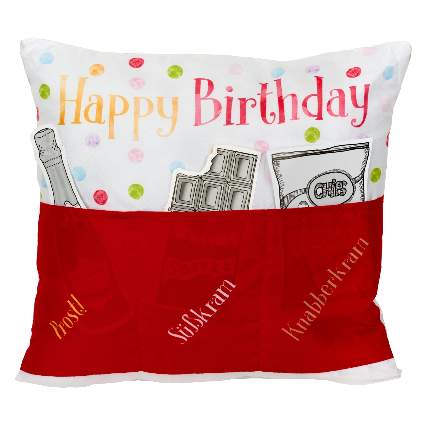 Hergo Sofahelden Kissen Mit Taschen 43x43cm - Happy Birthday Rot 8976