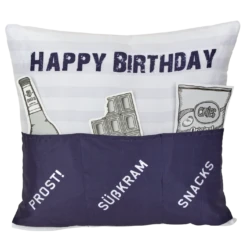 Hergo Sofahelden Kissen Mit Taschen 43x43cm - Happy Birthday Blau 8977