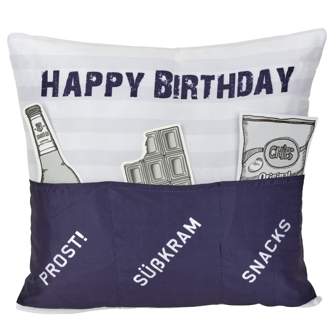 Hergo Sofahelden Kissen Mit Taschen 43x43cm - Happy Birthday Blau 8977