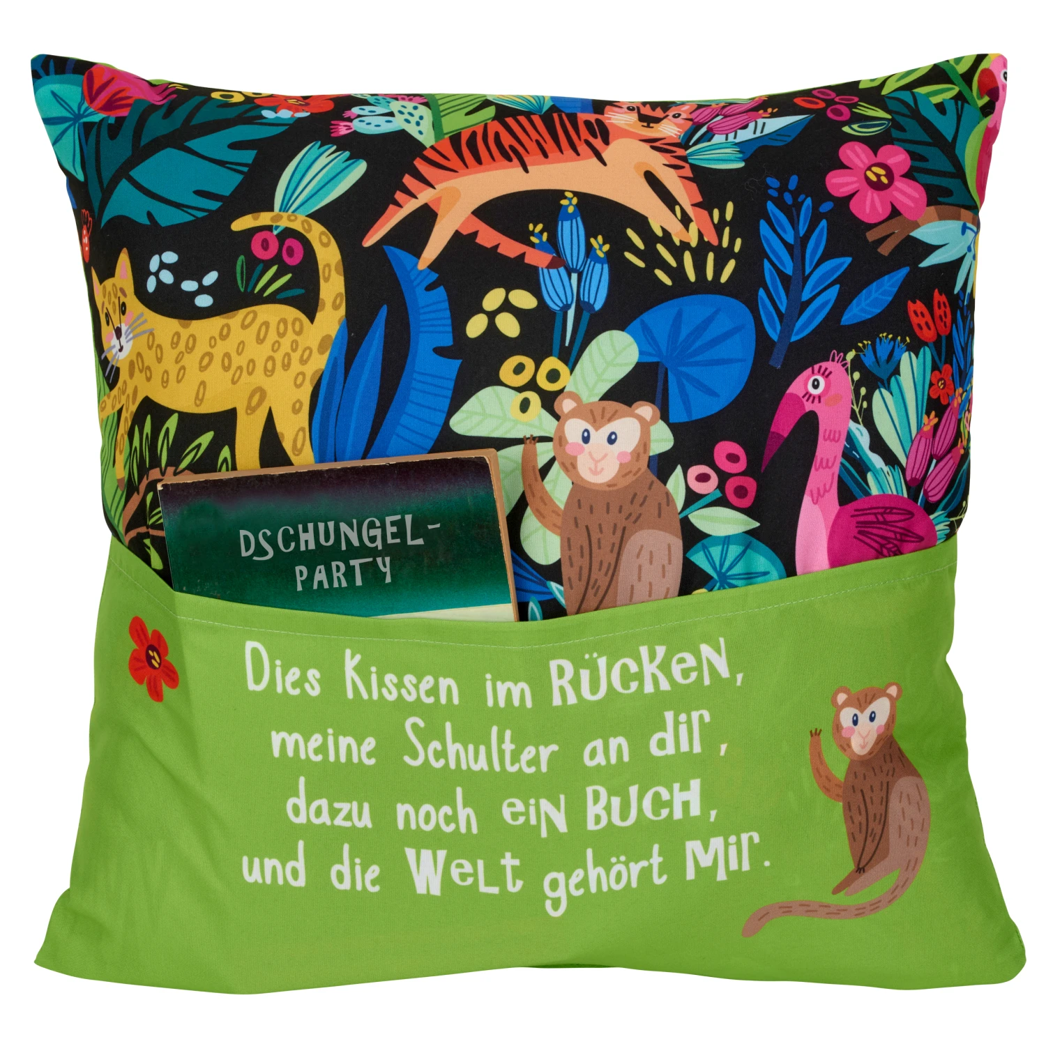 Hergo Sofahelden Kissen Mit Taschen 43x43cm - Lesekissen Kids - Dschungel 9031